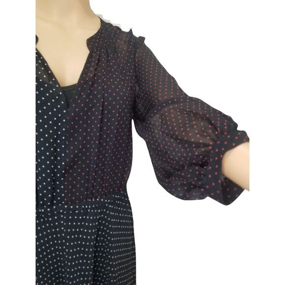 Silk Crepe Black Dots Akris Punto Slightly Sheer Midi Dress 3/4 Sleeve SZ 8 - Picture 1 of 10